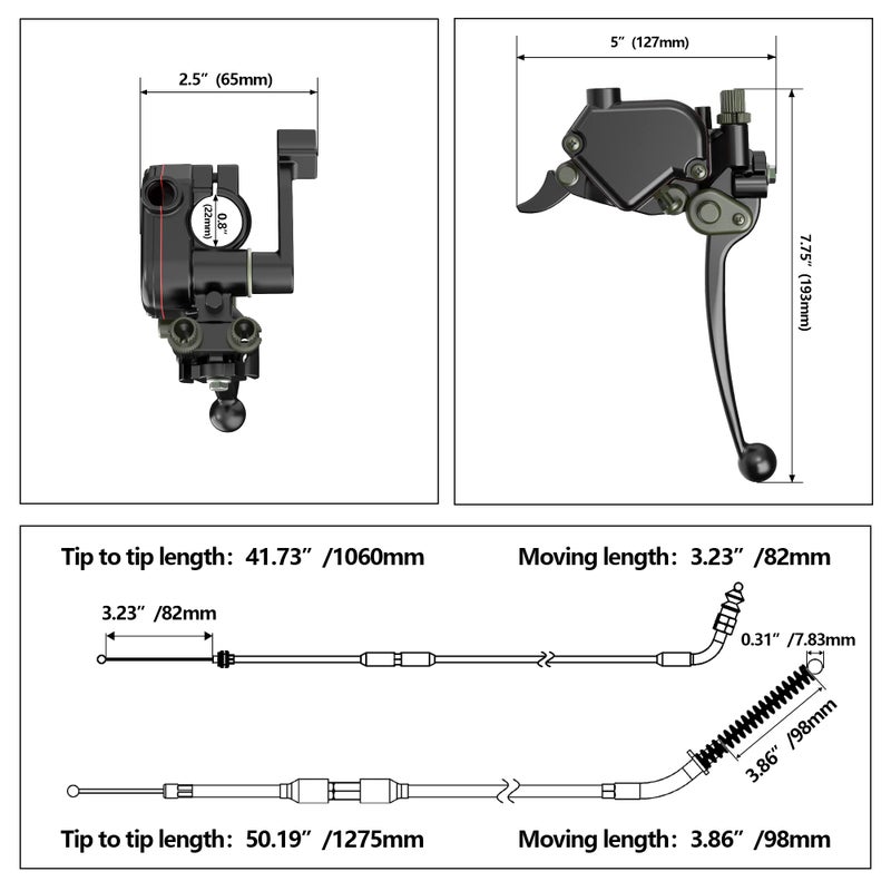 RUTU ATV Thumb Throttle & Brake Cable Kit - Full Metal Speed Governer with Brake Lever - Speed Limiter for 50cc, 90cc,150cc,250cc ATV, Quad Bike, Go Kart with Front Drum Brakes - for 7/8"" 22mm Handle - Image 2